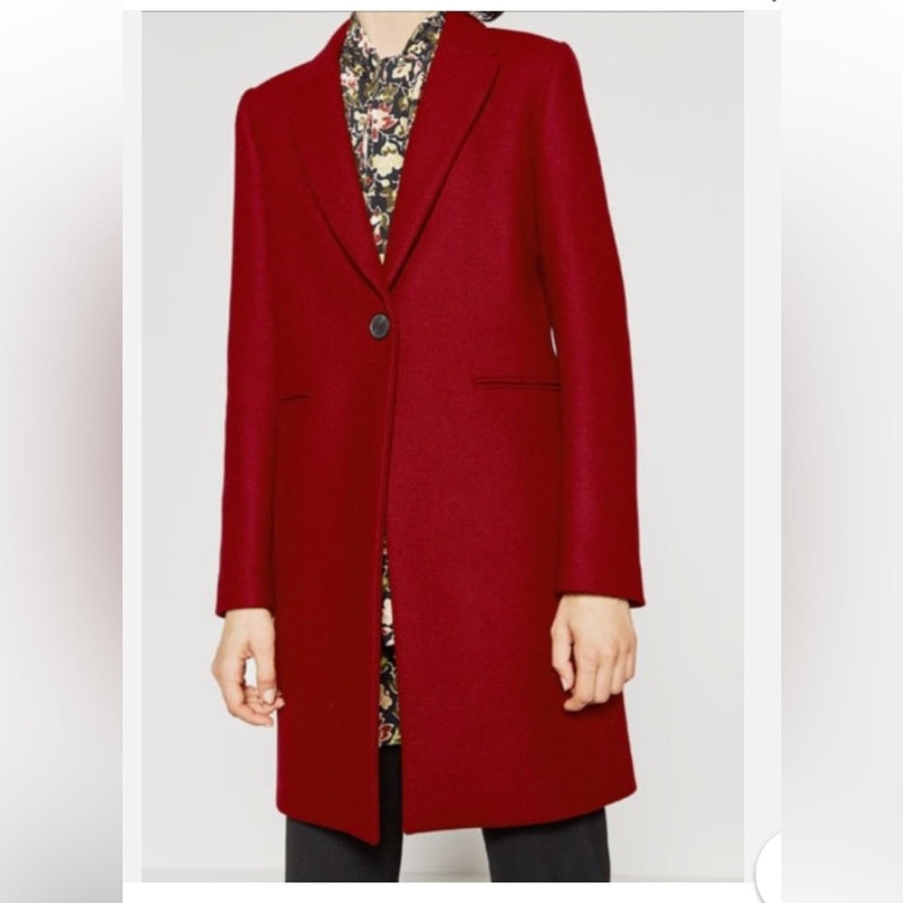 ZARA MASCULINE COAT FRONT BUTTON BURGUNDY RED